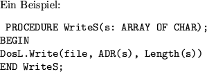 \begin{example}
Beispiel: Existiert bereits die konstante Zeichenkette ,,{\tt ve...
... \uml {u}bel}\lq\lq  auf einer ungeraden Adresse zu
liegen k\uml {a}me.
\end{example}